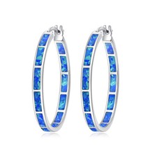 Blue Fire Opal Hoop 925 Silver