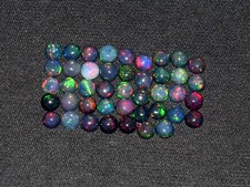 A 3Pcs 6MM Round Natural Ethiopian Black Fire Opal Loose Gemstone Cabochon