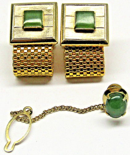 Vintage gold jade cufflinks - jade,