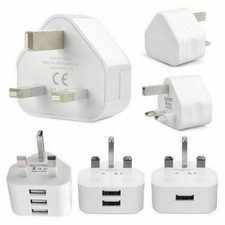 UK Mains 3 Pin Plug Adapter Wall Charger 1/2/3-Port Dual USB Phones Tablets
