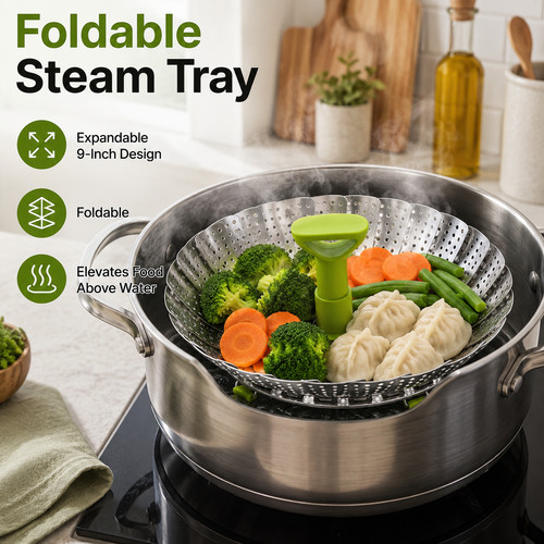 Foldable food steaming - steaming, tray