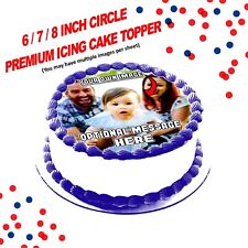 PERSONALISED EDIBLE PHOTO CIRCLE ICING CAKE TOPPER WITH CUSTOM IMAGE / MESSAGE