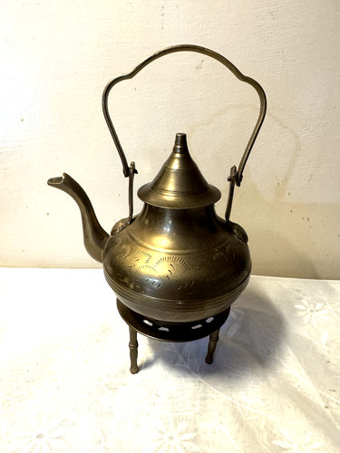 Small etched brass kettle with - small,