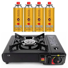 Portable Camping Gas Stove Single Burner Cooker BBQ Outdoor + 4 Butane Bottles