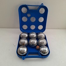 Vintage Metal Boules / Petanque Set - 8 Metal, 1 Wooden - In Blue Carry Case