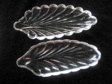 Art Deco dishes x 2, leaf-shaped, Davidson 'Banana Split' No. 902, clear glass