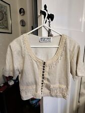 Beautiful Rectangle Blanc Paris Ivory Gold Beaded Brocade Short Jacket Size 8