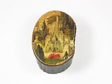 Antique Georgian papier paper mache scalloped snuff box painted lid waterfall