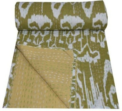 Green bed runner - green, kantha