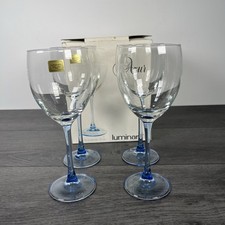 Vintage Luminarc Azur Blue Wine Glasses X 4 Set 35CL 12oz France Crystal
