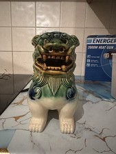 Vintage antique Chinese Asian ceramic Fu Foo Good Luck green dog