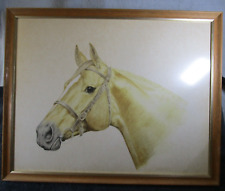 Lovely Large Vintage Signed Watercolour Study Portrait Of A Palomino Horse