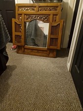 Vintage Balinese Carved Teak Wood Window Shutter Wall Mirror – 80x90cm