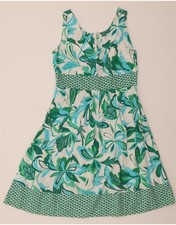 ORSAY Womens Sleeveless A-Line Dress IT 42 Medium Green Floral Cotton DJ11