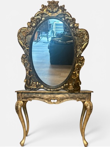Upcycled gilded console with - gilded,