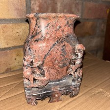 Antique Soap Stone Chinese Carving Monkeys Brush Pot Very Rare Beautiful