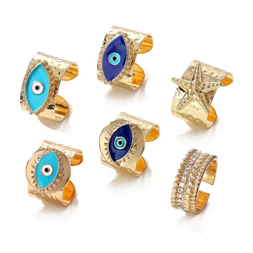 Gold plated evil eye ring - gold,