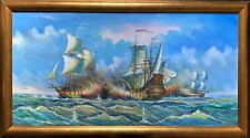 An 18thc Maritime Naval Battle Scene - Superb Seascape Oil Painting