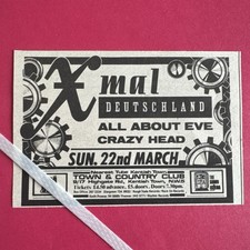 Xmal Deutschland- Town And Country 1987 | VINTAGE SMALL GIG ADVERT 9x6cm