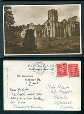RPPC Fountains Abbey Yorkshire Valentine Real Photo postcard. Posted 1945