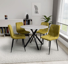 4X Modern Velvet Dining Chairs Upholstered Kitchen Living Room Chair Metal Legs