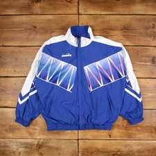 Vintage Diadora Windbreaker Jacket L Italy Training Geometric Blue