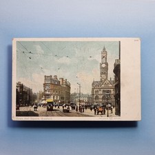 Bradford Postcard C1910 Town Hall Square Trams & Horse Drawn Traffic Yorkshire