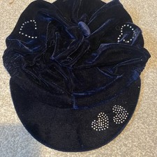 Navy Velvet Bling Diamanté Riding Hat Cover / Silk