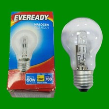 1x 46W (=60W) Eveready Clear Dimmable Halogen GLS ES E27 Edison Screw Light Bulb