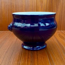 French Vintage Emile Henry Cobalt Blue Lion’s Head Soup Bowl Gratin Onion Soup