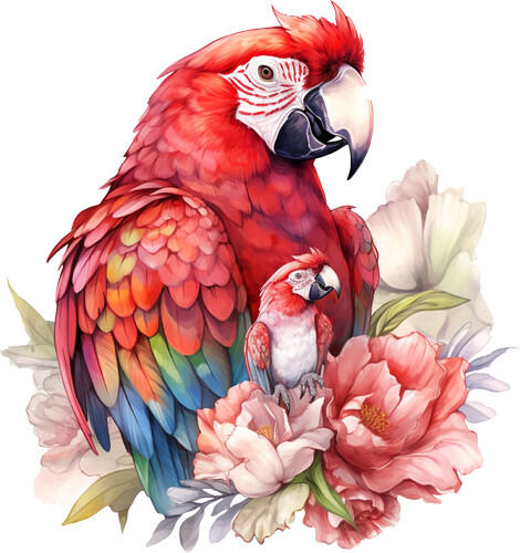 Mom baby parrots rainforest - mom,