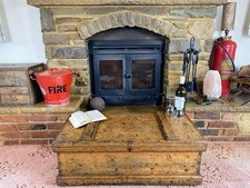 Old Antique Pine Chest, Vintage Wooden Storage Trunk, Blanket Box, Coffee Table.