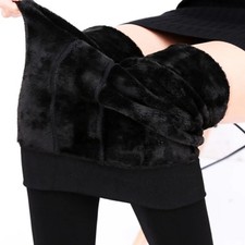 Ladies Fur Lined Thermal Leggings Thick Velvet Plush Tummy Control Pants S-4XL