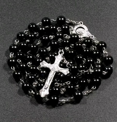 Black rosary beads stock - black,