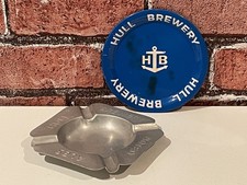 Vintage Pair HULL BREWERY Pub Advertising Ashtrays,Breweriana,Home Bar Display.