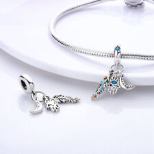 Hamsa Hand Fatima Feather Palm Moon Evil Eye Charm Sterling Silver 925 Bead