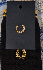 Fred Perry Boys Textured Cotton Crew Socks Wreath Black Champagne UK 4-6 RRP £24