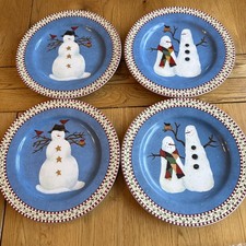Sakura Debbie Mumm Snowman 4 x Side Plates  Christmas Plate 8”
