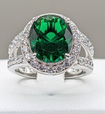 New QVC TOVA DQCZ 925 Sterling Silver Emerald /Clear Stone Cluster Ring 