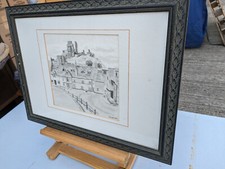 Framed signed sketch of Corfe