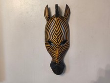Vintage African Zebra Face Mask Wood Wall Hanging Wooden Mask
