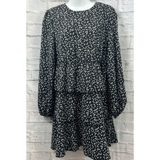 Shein Smock Shift Dress Size L Black & White Floral Long Sleeves Layered RA RA