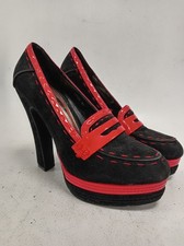 Black Suede Red Trim High Heel Platform Shoes Size 41