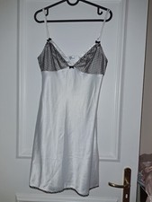 Women's Lingerie Chemise Satin White with Black Lace Detail Size UK 10