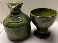 Youghal Irish Studio Pottery Small Jug & Cup Irish Earthy Green Glaze *Vintage*