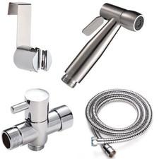 Full Set Stainless Steel Handheld Bidet Toilet Hose Sprayer - Chrome