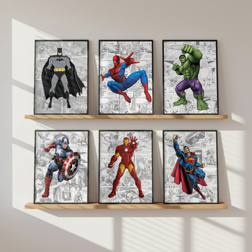 Superhero wall art prints set - prints,