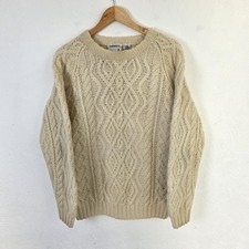 Vintage Currents Jumper Mens Medium Beige Fisherman Aran Handknit Wool Sweater