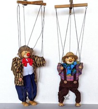 Pair of Grove International 12" Clown Puppet Marionettes vintage hand painted 