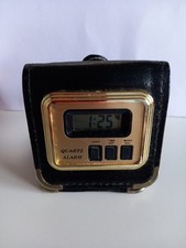 1980's Quartz Travelling Alarm Clock Black Faux Leather Working New Battery